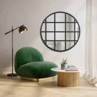 Miroir rond décoratif avec meneaux style loft - ERYK