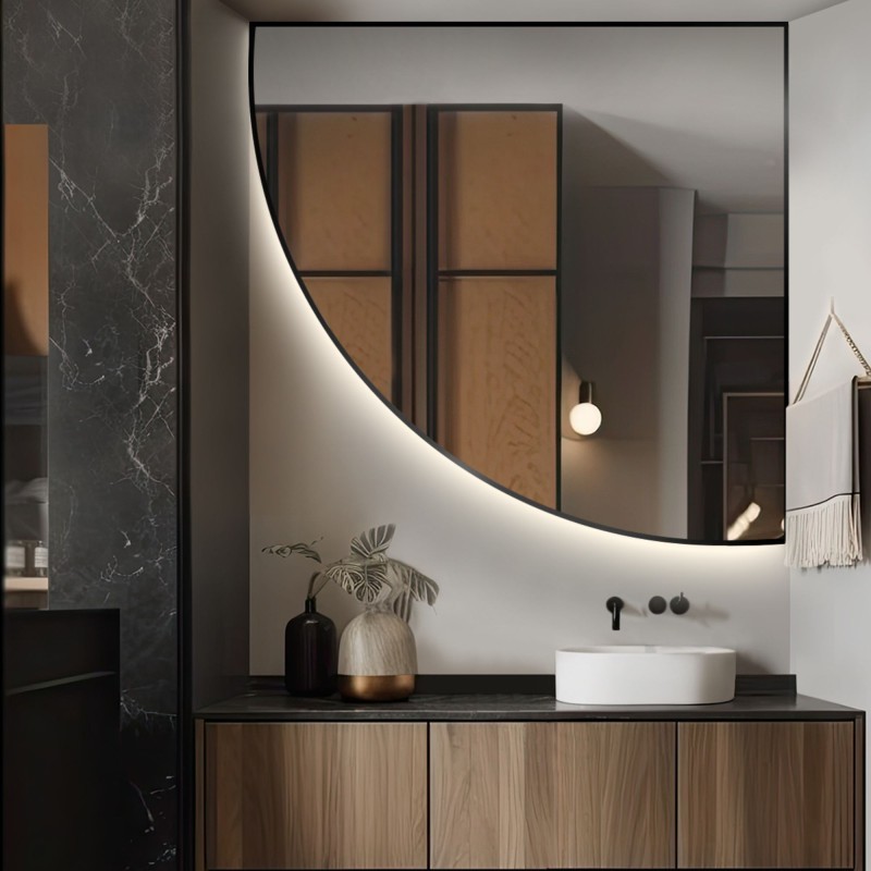 Miroir en quart de cercle dans un cadre avec éclairage - un quart dans un cadre LED Miroir en quart de cercle dans un cadre avec éclairage - un quart dans un cadre LED