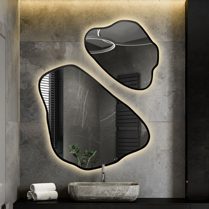 Jeu de miroirs de forme irrégulière dans un cadre avec éclairage - MORION IN LED FRAME