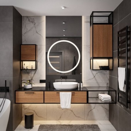 Miroir de coiffeuse encadré noir avec éclairage LED 60x80 - 1503001