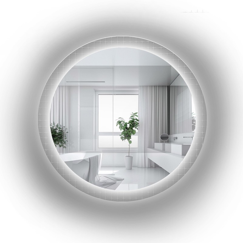 Miroir rond sur verre ornemental Master Flex avec éclairage - LUXORA FROSTED LED