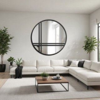 Miroir rond à meneaux avec cadre en mdf noir mat - OKTAN II - couleur du cadre au choix