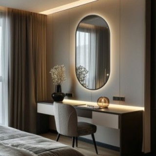 Miroir ovale en MDF noir cadre SLIM avec éclairage - OLI LED - couleur de cadre au choix