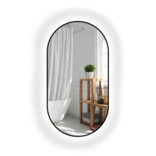 Miroir ovale en MDF noir cadre SLIM avec éclairage - OLI LED - couleur de cadre au choix
