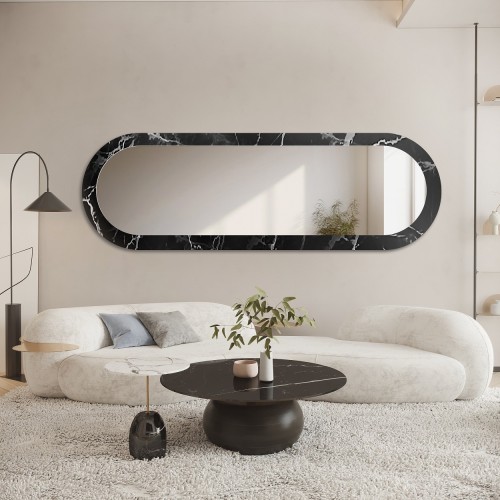 Miroir ovale sur marbre noir et argenté – MARBLE OVALIS