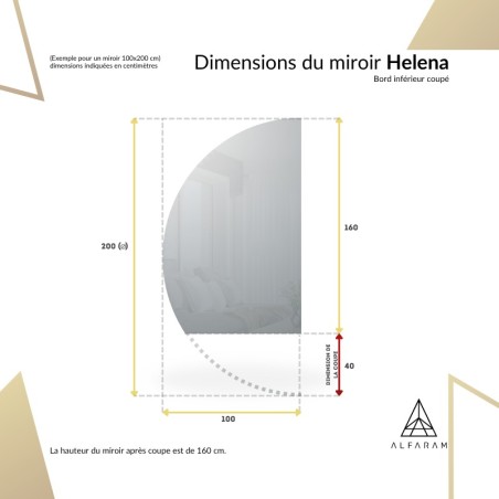 Miroir de salle de bain semi-circulaire avec bord inférieur coupé et éclairage LED – HELENA LED
