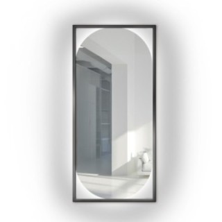 Miroir moderne ovale dans un cadre en bois avec éclairage - RENA LED