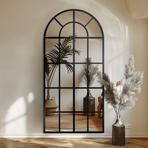 Miroir semi-ovale avec muntin dans un cadre en mdf loft - FENÊTRE I - couleur du cadre au choix