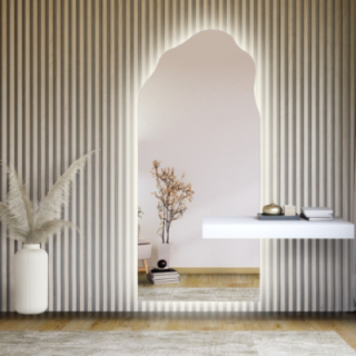 Miroir de forme irrégulière avec découpe d'armoire et éclairage - AURO 1 LED