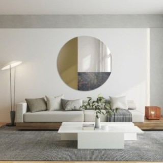 Miroir rond décoratif panneau coloré - brun et vieilli - TOMI