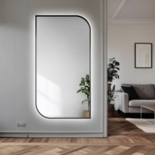 Miroir en MDF noir cadre SLIM avec éclairage - LED teardrop - choix de la couleur du cadre