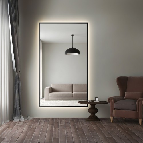 Miroir dans un cadre noir avec éclairage - 1503 LED - couleur du cadre au choix