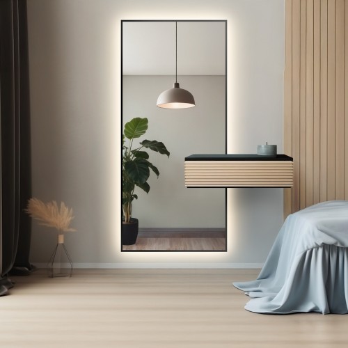 Miroir moderne encadré avec découpe d'armoire et éclairage LED 1503