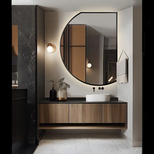 Miroir de forme irrégulière avec cadre en mdf noir mat et éclairage - ODETTA LED