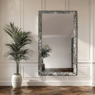 Miroir mural de luxe avec cadre argenté richement décoré  - 9003002