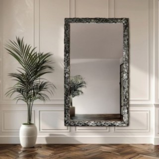 Miroir mural de luxe dans un cadre couleur graphite richement décoré  - 9003003