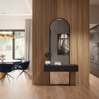 Miroir semi-ovale pour coiffeuse en mdf noir mat cadre en deux parties -BERDO- couleur du cadre au choix