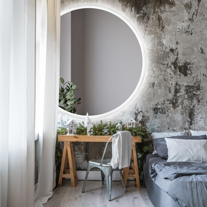 Miroir de salle de bain rond biseauté avec éclairage - CAPELLA LED biseauté