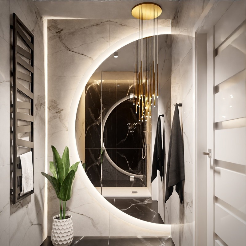 Miroir de salle de bain rond biseauté avec éclairage - CAPELLA LED biseauté