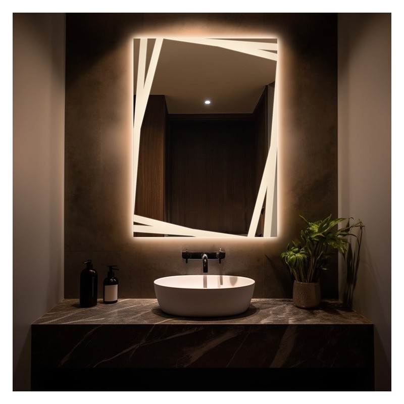 Miroir rectangulaire avec éclairage décoratif sablé - CARDS LED