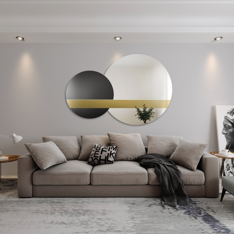 Jeu de miroirs décoratifs panneau or et laqué noir - GOLD MOON