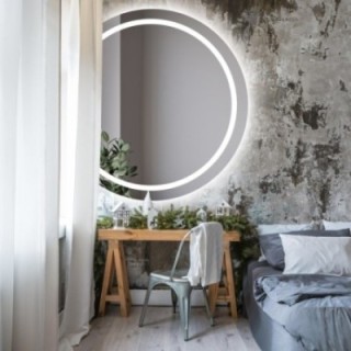 Miroir de salle de bain rond face coupée avec éclairage - MAIA LED avec côté chanfreiné