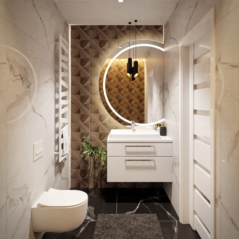 Miroir de salle de bain rond face coupée avec éclairage - MAIA LED avec côté chanfreiné