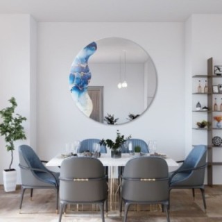 Miroir irrégulier sur marbre bleu rond – MARBLE BLUVERO