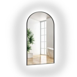 Miroir semi-ovale en MDF noir cadre SLIM avec éclairage - DOMI LED - choix de la couleur du cadre