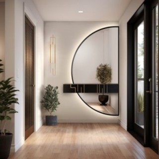 Miroir semi-circulaire en deux parties dans un cadre avec éclairage - DOPPIO IN LED FRAME