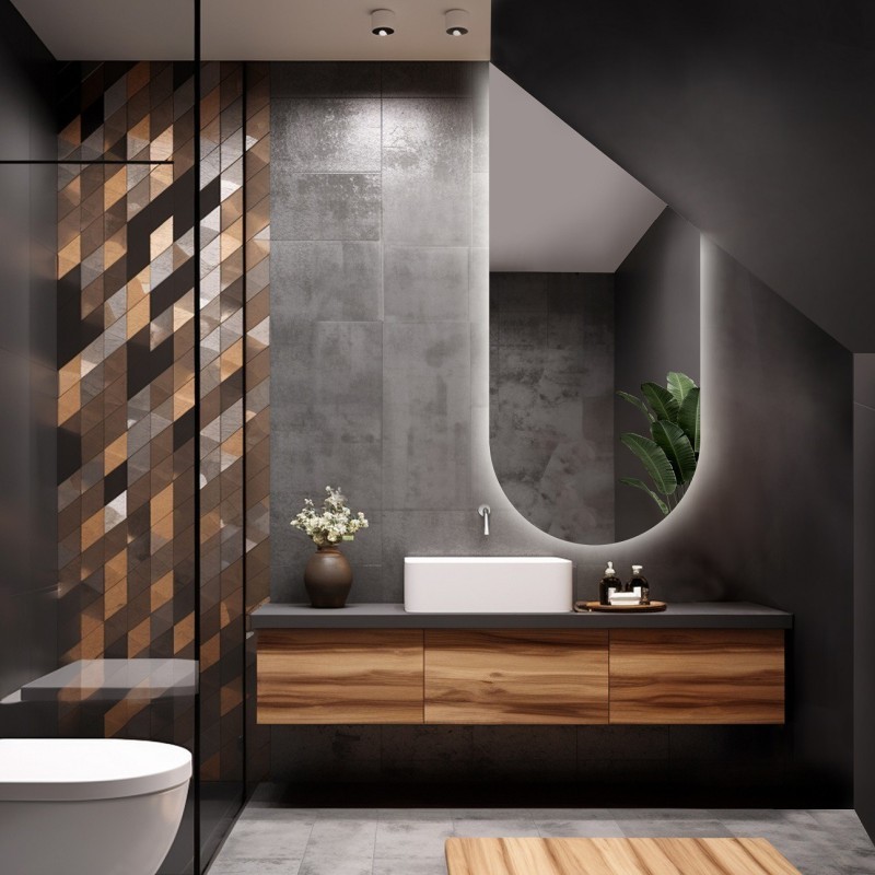 Miroir semi-ovale avec attique biseauté avec éclairage - FRANK LED