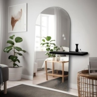 Miroir semi-ovale sur pied moderne avec étagère - FRANK SHELF