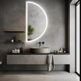 Miroir de salle de bain semi-circulaire sablé avec éclairage - HELENA LED II