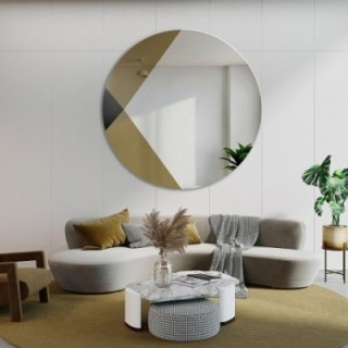 Panneau décoratif rond en miroir coloré - noir et or - HENRY