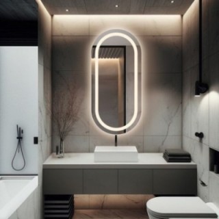 Miroir ovale sablé avec éclairage - HOLI LED