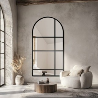 Miroir semi-ovale avec meneaux dans un cadre en mdf loft - JORDAN - couleur du cadre au choix