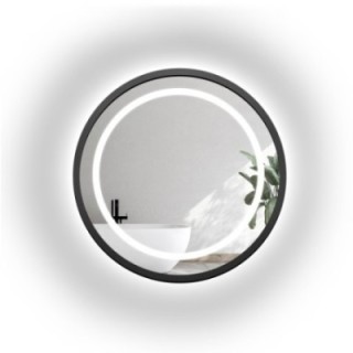 Miroir rond avec cadre en mdf noir mat et rétro-éclairage sablé - LAURA LED - couleur du cadre au choix