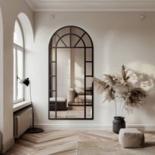 Miroir semi-ovale avec meneaux dans un cadre en mdf loft - FENÊTRE II - couleur du cadre au choix