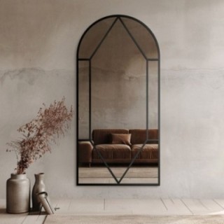 Miroir semi-ovale avec meneaux dans un cadre en mdf loft - FENÊTRE IV - couleur du cadre au choix