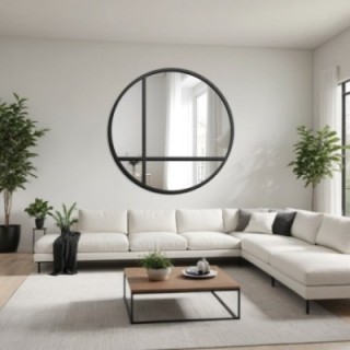 Miroir rond à meneaux avec cadre en mdf noir mat - OKTAN I - couleur du cadre au choix