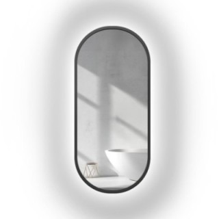 Miroir ovale dans un cadre MDF noir avec éclairage - OSKAR LED - couleur de cadre au choix