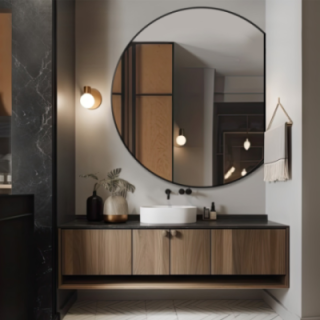 Miroir rond avec cadre en mdf noir mat - OTTO avec côté chanfreiné