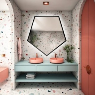 Miroir de forme géométrique dans un cadre avec éclairage - PENTA IN LED FRAME