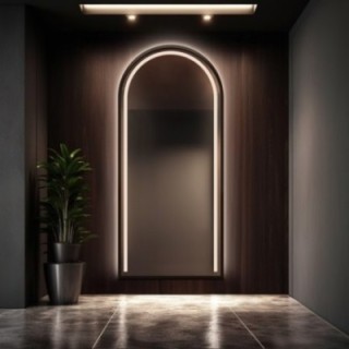 Miroir semi-ovale avec éclairage dans un cadre en mdf - PLATO IN LED FRAME