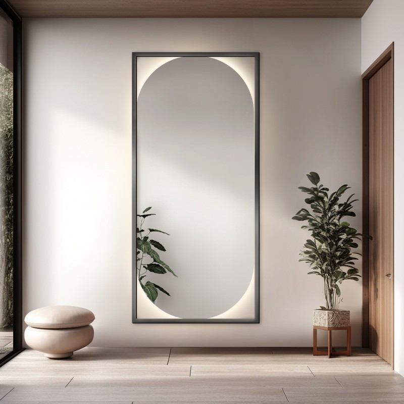 Miroir moderne ovale dans un cadre en bois avec éclairage - RENA LED
