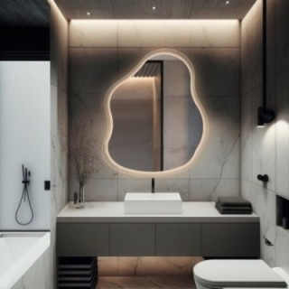 Miroir de forme organique sur verre flotté avec éclairage - STONE GLASS LED