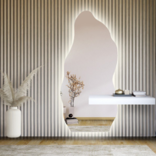 Miroir de forme irrégulière avec découpe d'armoire et éclairage - AURO 2 LED