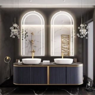 Set de deux miroirs de salle de bain semi-ovales avec éclairage - KIT KORIA LED