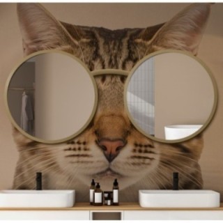 Jeu de miroirs ronds chat en lunettes mdf - LUNETTES