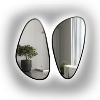 Jeu de deux miroirs irréguliers dans un cadre avec éclairage - SELENIT IN LED FRAME